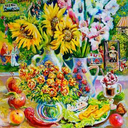 Beautiful Flowers and Breakfast Oil Painting jigsaw puzzle by Gotiva