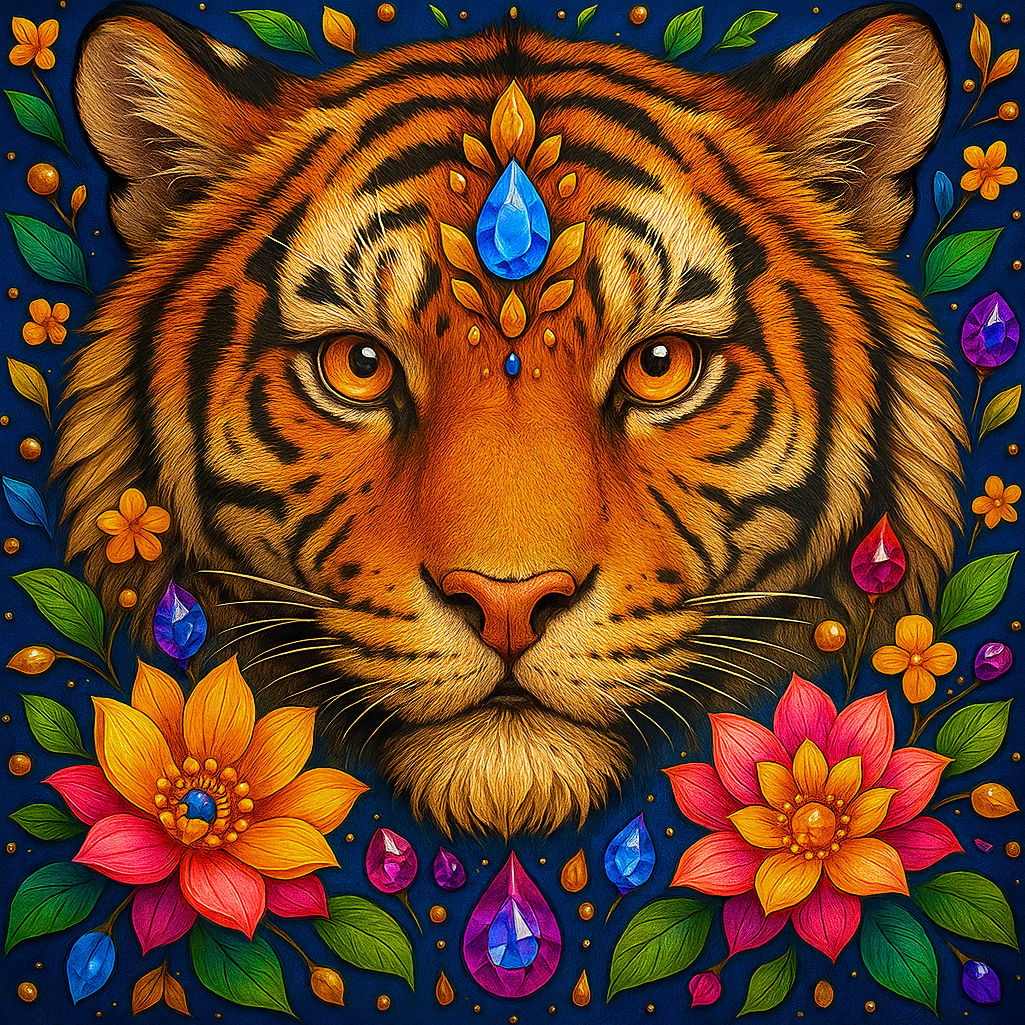 Tiger and Flowers jigsaw puzzle by Gotiva