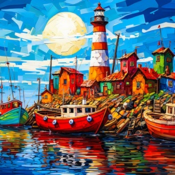 The lighthouse and fishing boats jigsaw puzzle by Gotiva