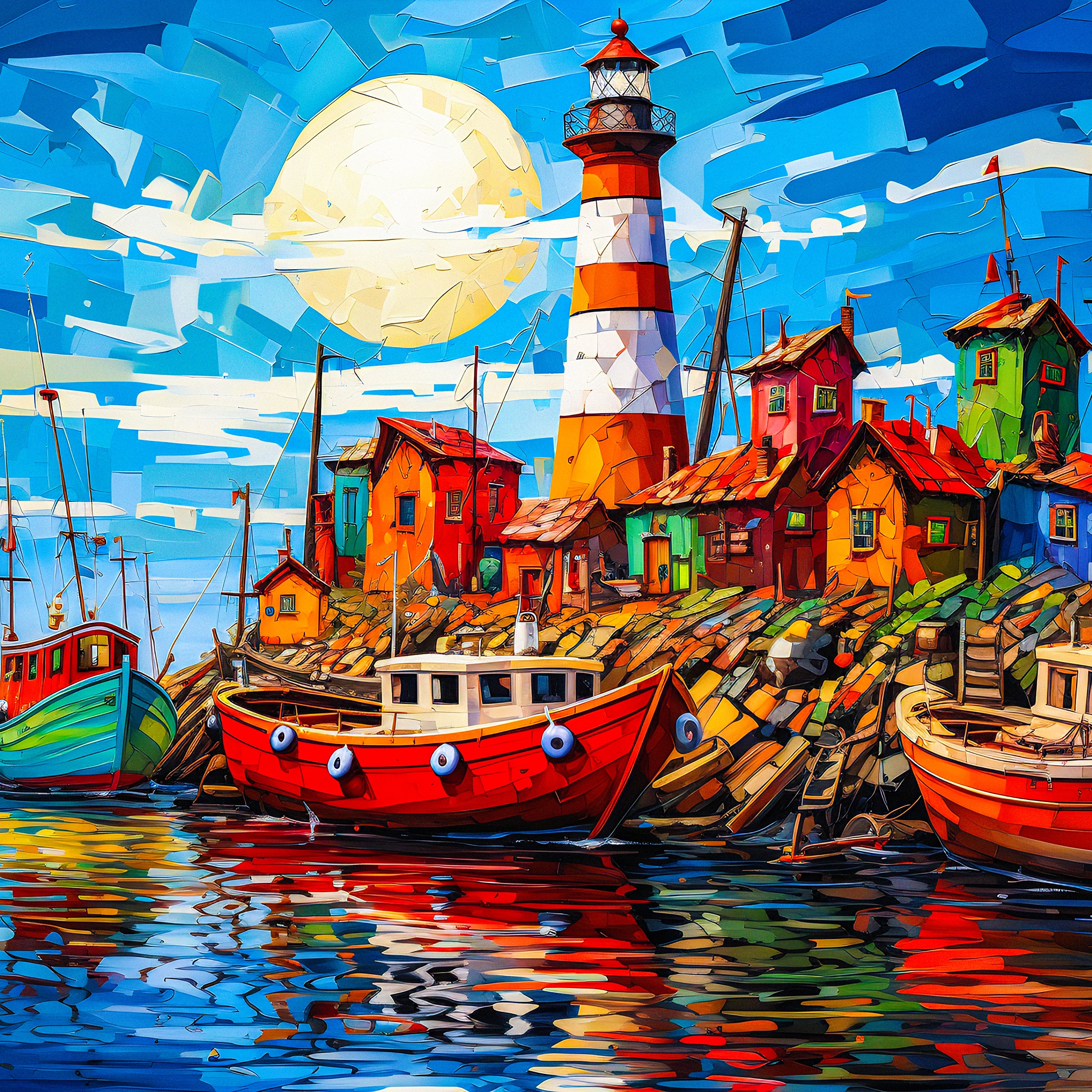 The lighthouse and fishing boats jigsaw puzzle by Gotiva