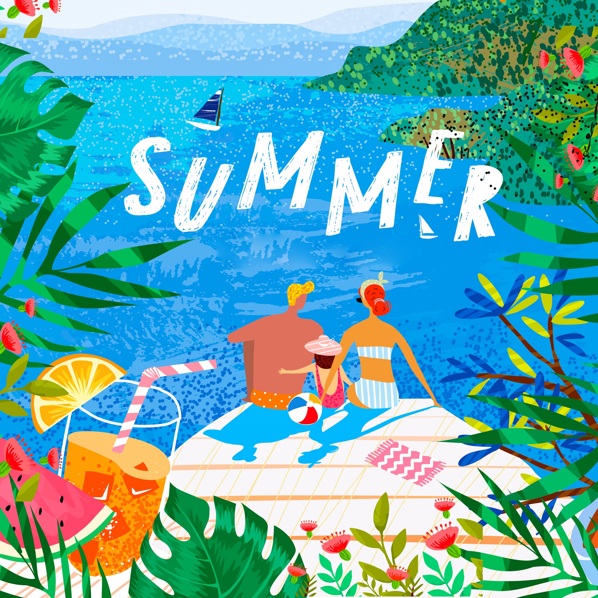 Summer Day Family Postcard jigsaw puzzle by Gotiva