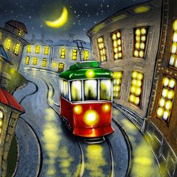 Tram in Night Drive Oil Painting jigsaw puzzle by Gotiva