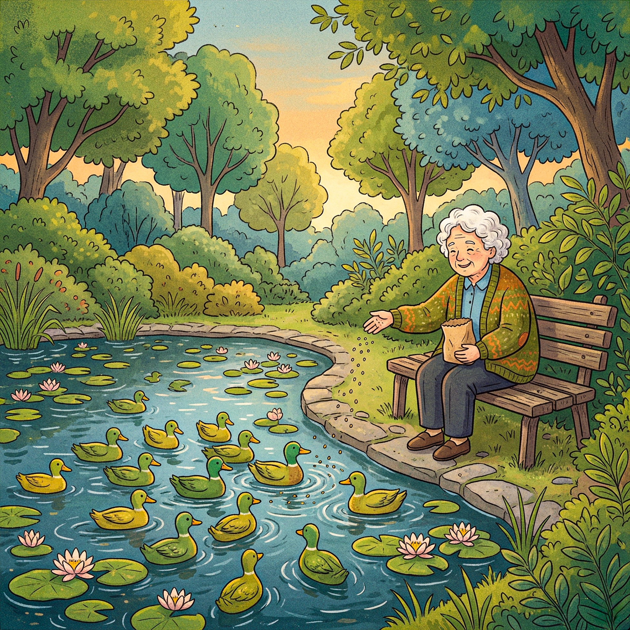 Duck Feeding Granny jigsaw puzzle by Lofi Canvas