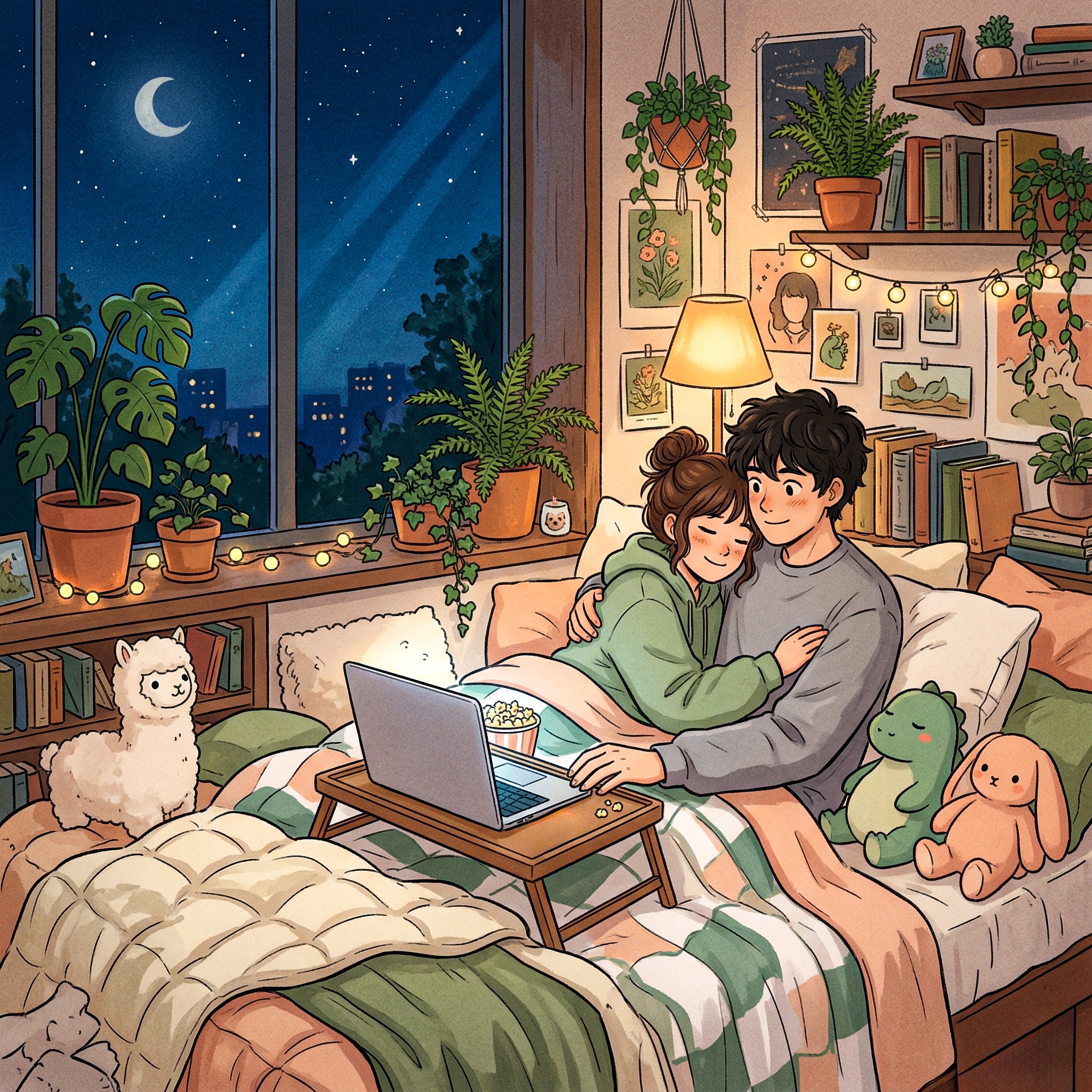 Cuddle and Movie Night jigsaw puzzle by Lofi Canvas