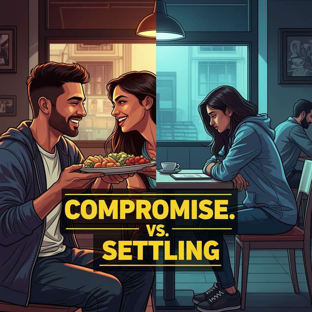 Indian couple demonstrating healthy compromise versus unhealthy settling in a relationship