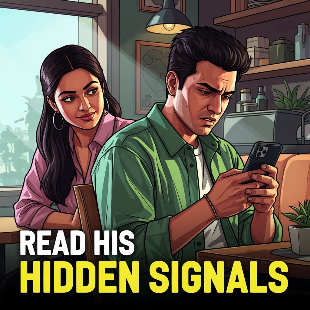 Indian couple, woman observing mans subtle cues of hidden emotional stress in a cafe