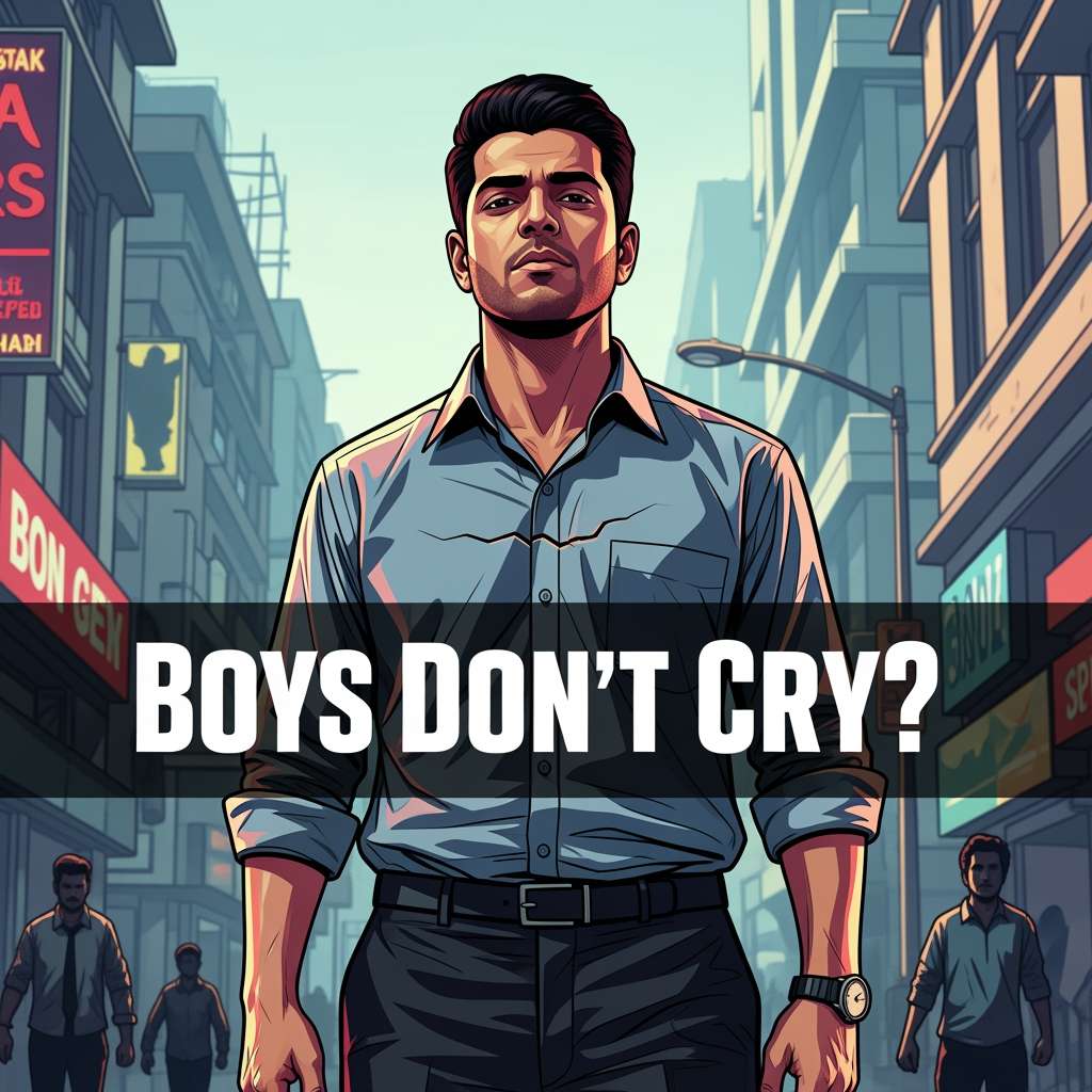 Stylized image of an Indian man suppressing emotions due to cultural conditioning