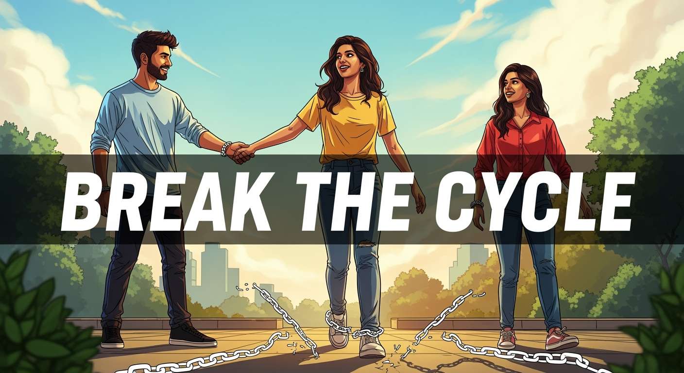 Empowered Indian couple breaking free from old relationship patterns through self-awareness