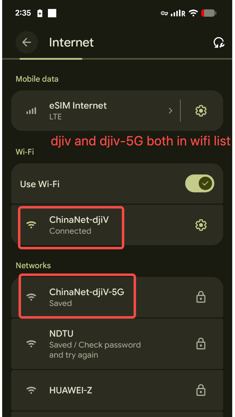 Phone Wi-Fi list showing combined 2.4GHz and 5GHz network
