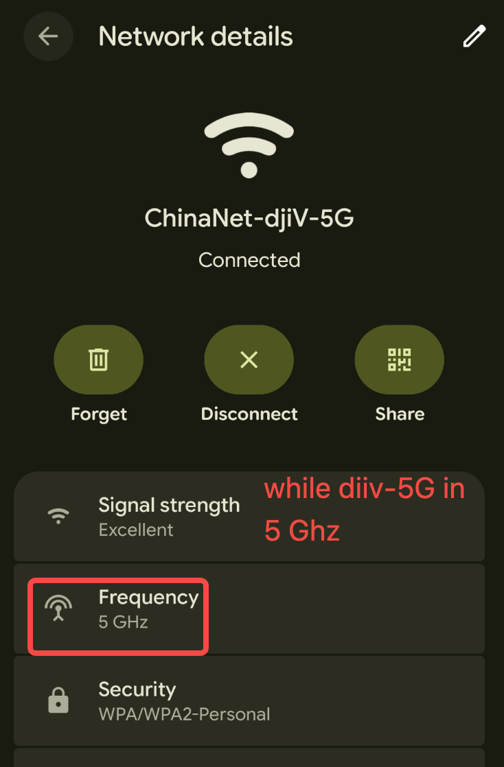 Phone connected to a 5GHz WiFi network