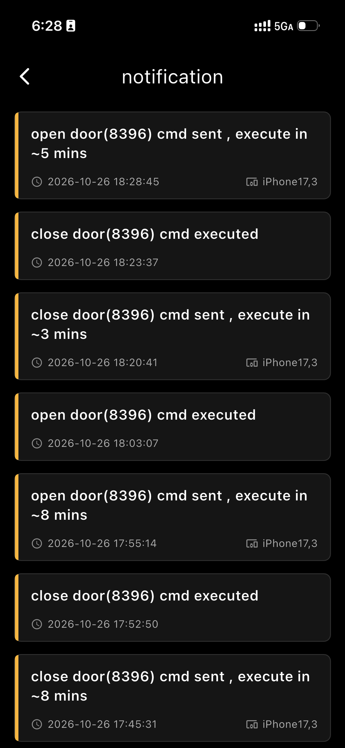Bell notification showing the command will open in 5 minutes