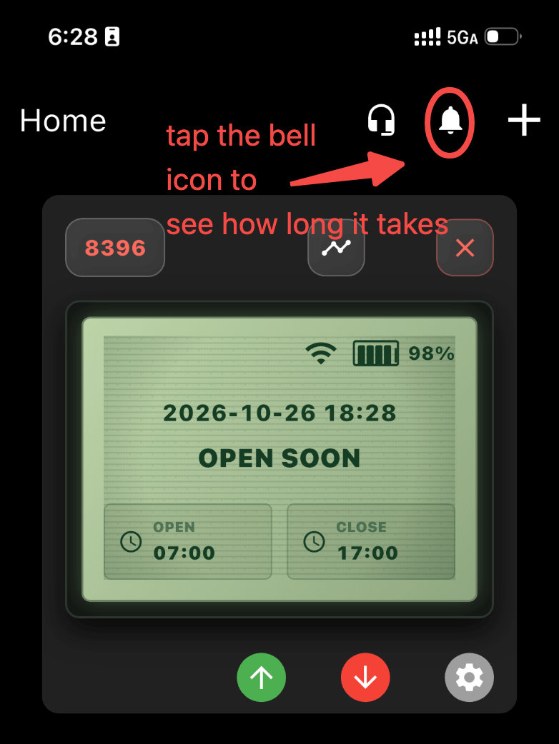 Device card showing OPEN SOON and the bell icon