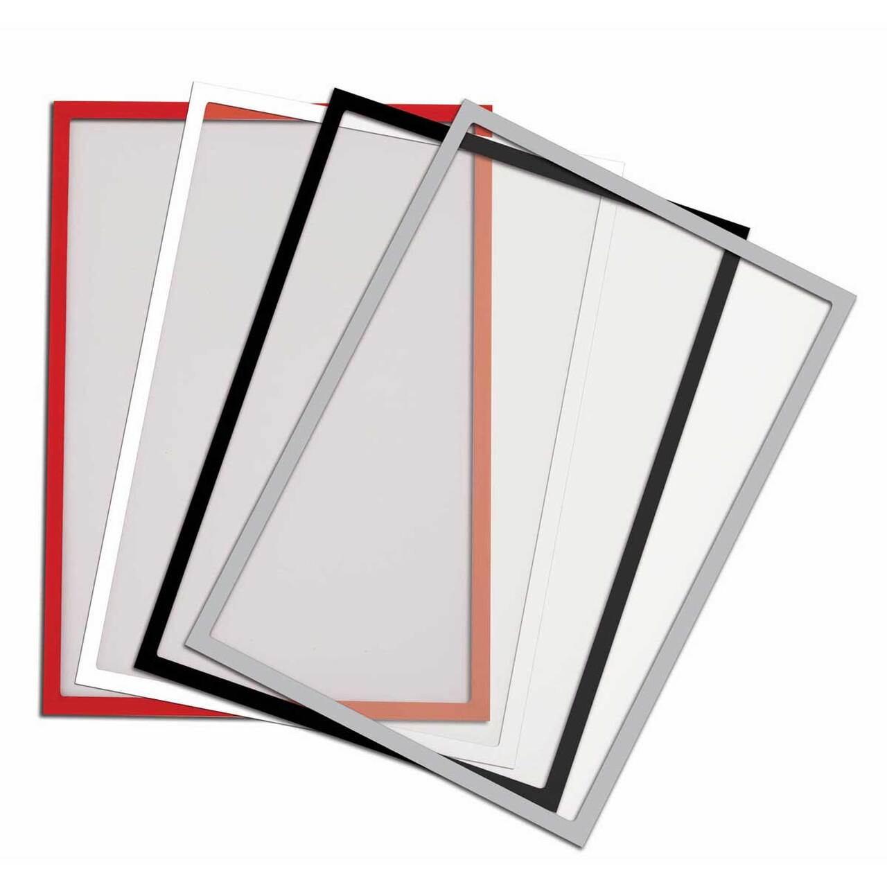 Stand broșuri din metal, 4 buzunare pentru broșuri format 100x210mm și 1 folie magnetică A4.