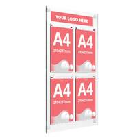 Avizier din plexiglas cu 4 inserturi tip U (210x297mm), format 514x830mm, Portrait.