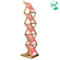 Stand/Suport brosuri, pliante ZIG ZAG din Bambus, cu 5 buzunare format A4 (210x297mm)