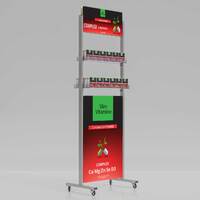 Stand mobil expunere produse cu header și postament personalizat