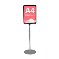 Stand reglabil telescopic (1050-1900 mm) cu rama plastic A4 (210x297mm), Negru