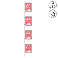 Sistem afișaj pe cablu cu 4XA4 display-uri din plexiglas, iluminate cu LED, pentru postere format A4 (210x297mm), PORTRAIT