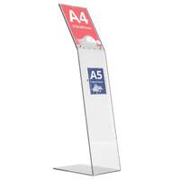 Suport afisaj plexiglas de podea cu buzunar pentru pliante A5 (148x210mm)