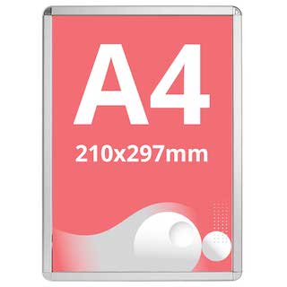 Ramă click Poster Frame din aluminiu 32, colțuri rotunde A4, JJ DISPLAYS, 210 x 297 mm