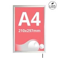 Casetă luminoasă pentru interior slim cu leduri simplă față A4, JJ DISPLAYS, 210 x 297 mm