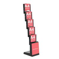 Stand/Suport zig zag pliabil PREMIUM, pentru expunere brosuri, pliante, reviste, cu 5 buzunare metalice, format A4 (210x297mm), negru.