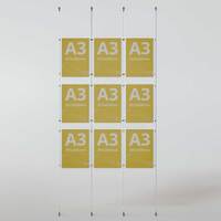 Sistem afișaj pe Cablu cu 9 display-uri din plexiglas pentru postere A3 (297X420mm), PORTRAIT