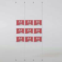 Sistem afișaj pe Cablu cu 9 display-uri din plexiglas pentru postere A4 (210x297mm), LANDSCAPE