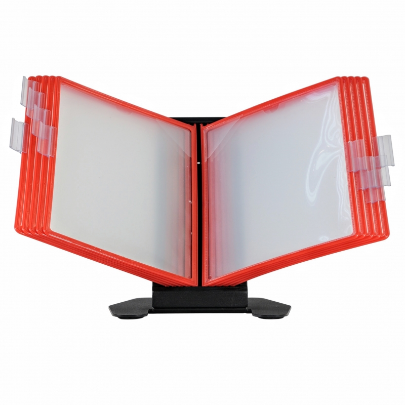 Desk Info Frame, roșu, cu mape din plastic, pentru organizare și afișare documente, JJ DISPLAYS