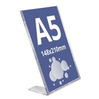 Suport meniu, Tip L, format A5 A5(148 x 210mm), din plastic transparent turnat, portrait