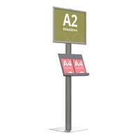 Stand SL cu rafturi pentru pliante, brosuri și cu rama click A2 -420x594mm, simplă față, cu 1 raft, JJ DISPLAYS