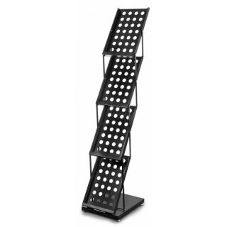 Stand pliabil din metal, pentru expunere broșuri, pliante, reviste, cu 4 buzunare, format A4, JJ DISPLAYS