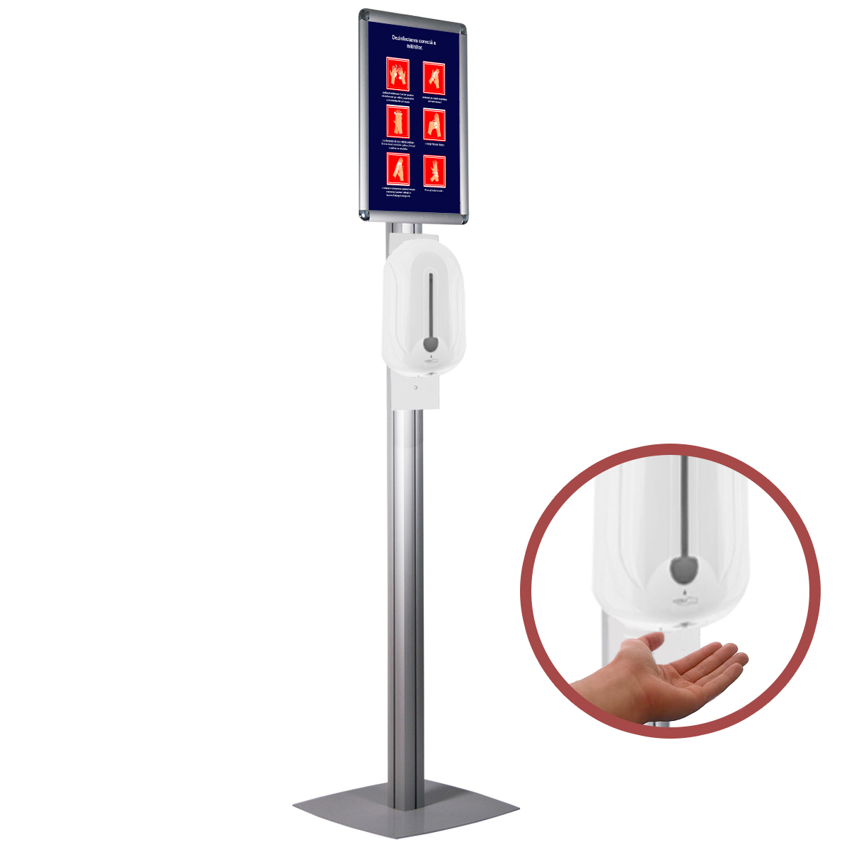 Stand cu dispenser automat pentru dezinfectare mâini, JJ DISPLAYS, dimensiuni la cerere