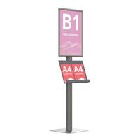 Panou Informativ tip stand, format B1 (700x1000mm), JJ Displays, ramă click și picior din profil SL aluminiu, expunere simplă față, prevăzut cu 1aft.