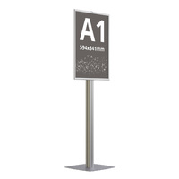 Info Board SL, stand pentru afișaj cu ramă click și picior din profil SL aluminiu A1 (594x841mm) expunere simplă față.