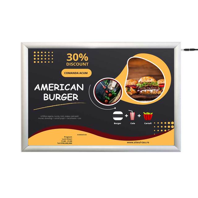 Casetă luminoasă pentru interior slim cu leduri simplă față A3 (297 x 420 mm), JJ DISPLAYS