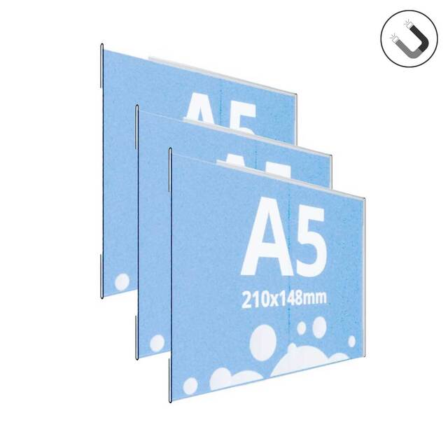 Insert transparent tip C A5, cu bandă magnetica, JJ DISPLAYS, 148x210mm, Landscape, 3buc/set.