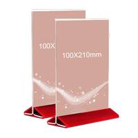 Suport meniu tip T, transparent, cu bază din plexiglas roșu, format 100x210mm, 2buc/set