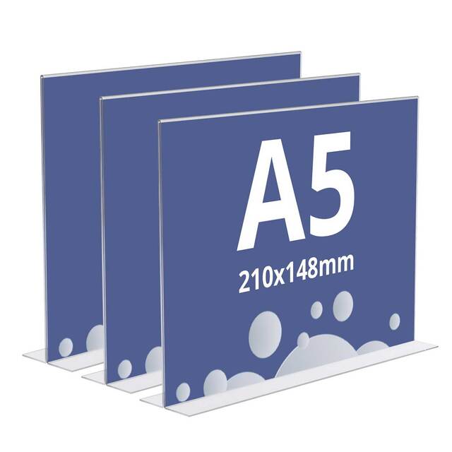 Suport meniu din plexiglas, tip T, format A5 (148x210mm), Landscape, 3buc/set