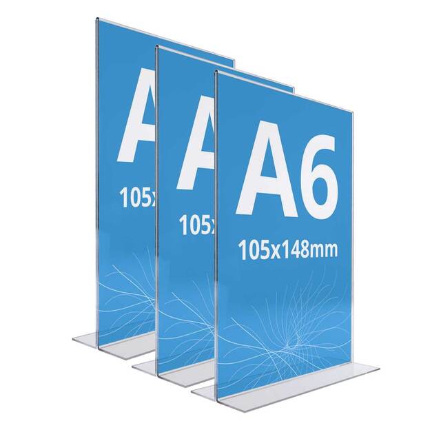 Suport meniu din plexiglas, tip T, format A6 (105x148mm), Portret, 3buc/set