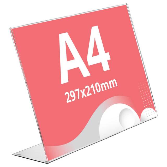Suport meniu din plexiglas, tip L, format A4 (210x297mm), Landscape, 2buc/set