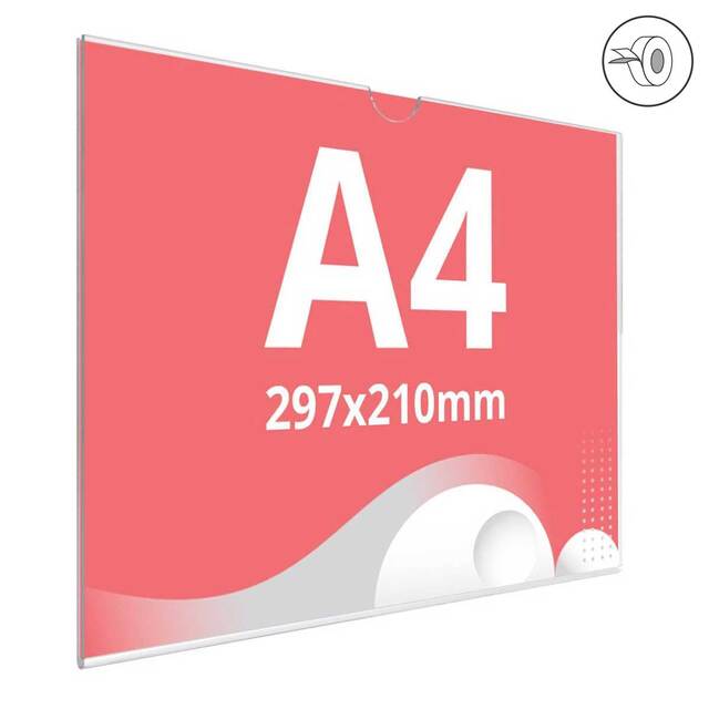 Insert tip U, din plexiglas transparent A4 (210 x 297 mm), Landscape, JJ DISPLAYS