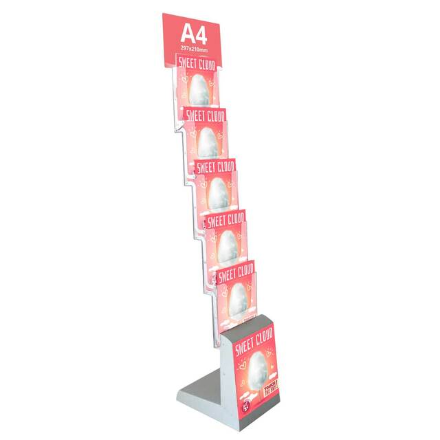 Stand/Suport zig zag pliabil pentru expunere brosuri, pliante, reviste, cu 5 buzunare format A4 210x297mm cu Header Personalizat