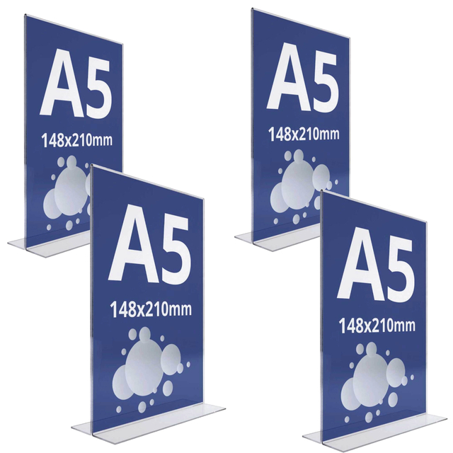 Suport meniu din plexiglas, tip T, format A5 (148x210mm), Portrait, 4buc/set, JJ DISPLAYS