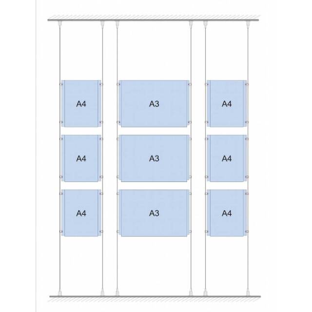 Sistem afișaj pe Cablu cu display-uri din plexiglas pentru postere, dimensiuni la cerere, JJ DISPLAYS