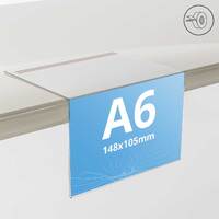 Suport etichete preț din plexiglas, cu bandă dubluadezivă, 90grade, format A6 (105x148mm)