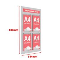 Avizier din plexiglas alb, cu 4 inserturi tip U (210x297mm), format 514x830mm, Portrait, JJ DISPLAYS