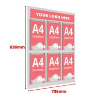 Avizier din plexiglas alb, cu 6 inserturi tip U (210x297mm), format 736x830mm, Portrait, JJ DISPLAYS