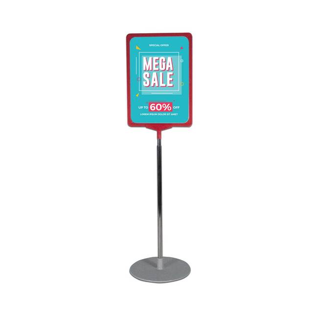 Stand reglabil telescopic (320-620mm), cu rama plastic roșie, format A4 (210x297mm)