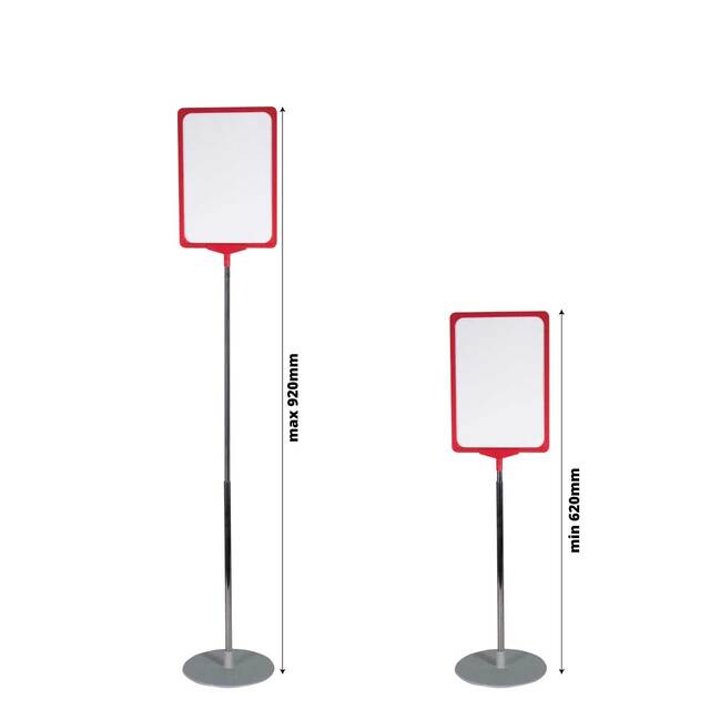 Stand reglabil telescopic (320-620mm), cu rama plastic roșie, format A4 (210x297mm), 2buc/set